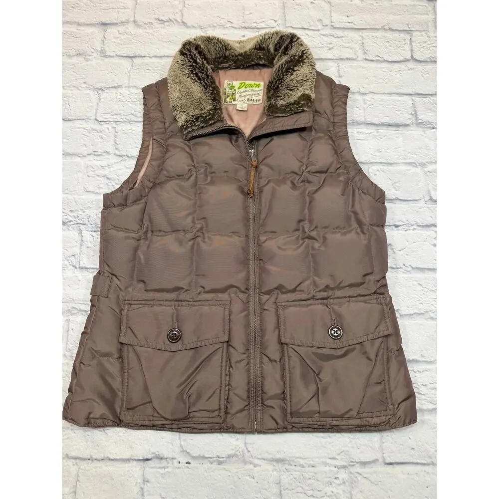 Eddie Bauer Down Vest with faux Fur Collar Eggplant Aubergine Purple size Large - Picture 13 of 16